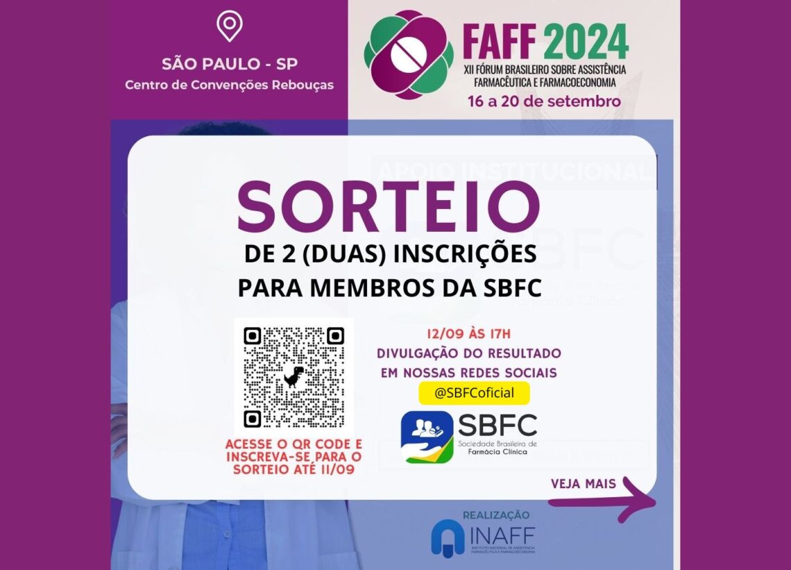 Participe do sorteio e garanta sua vaga no XII Fórum Brasileiro sobre Assistência Farmacêutica e Farmacoeconomia!