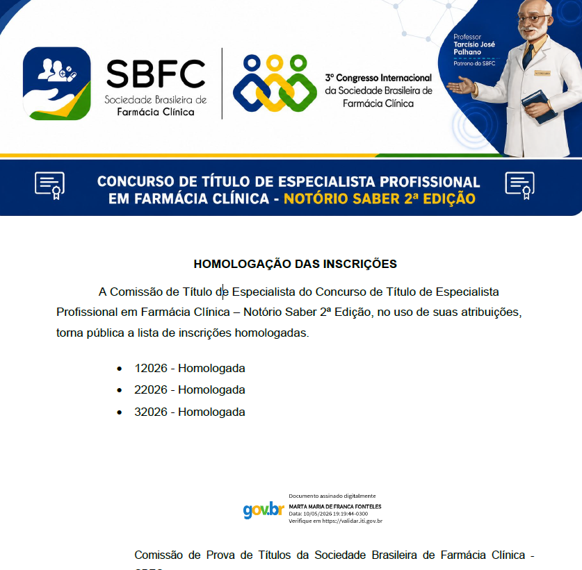 [Notório Saber 2º Edição] HOMOLOGAÇÃO DAS INSCRIÇÕES