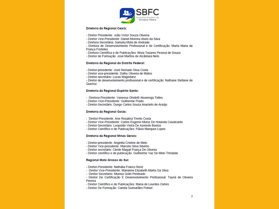 Chapas HOMOLOGADAS para a Eleição da Sociedade Brasileira de Farmácia Clínica (SBFC) em 2026