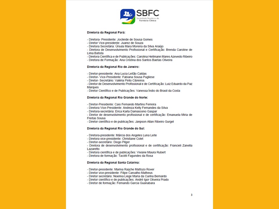 Chapas HOMOLOGADAS para a Eleição da Sociedade Brasileira de Farmácia Clínica (SBFC) em 2026