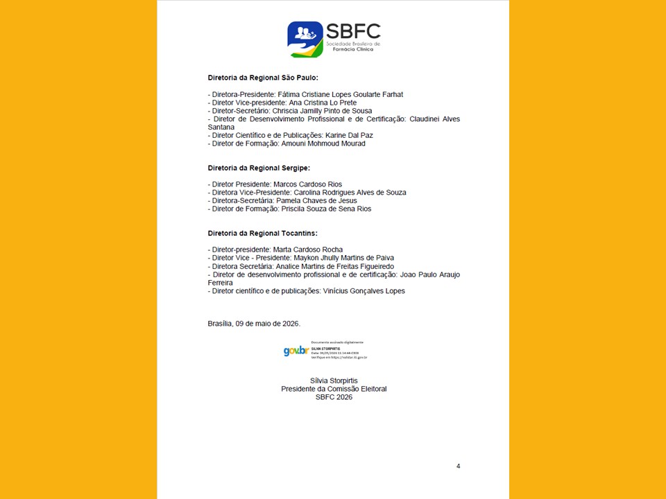 Chapas HOMOLOGADAS para a Eleição da Sociedade Brasileira de Farmácia Clínica (SBFC) em 2026